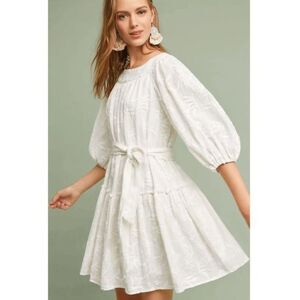 NWT Anthropologie Eri + Ali Talana Embroidered Floral Ivory Babydoll Dress